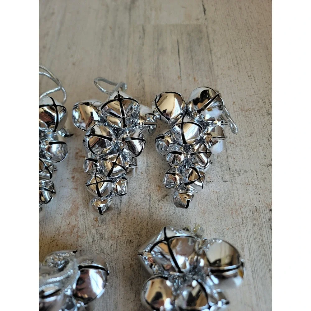 Pottery Barn silver grapevine Bell RARE ornament Xmas jingle unique set